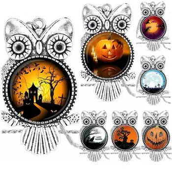 EJ Glazúra Halloween Tekvica Pre Ženy, Mužov Sklo Cabochon Choker Príveskom Náhrdelník Sova Bronzovej Farbe Šperky