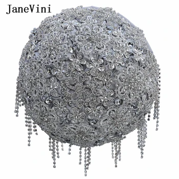 JaneVini Luxusné Silver Diamond Svadobné Svadobné Holding Kvety, Umelé Kytice, Stuhy Drahokamu Crystal Kytice, Dekorácie