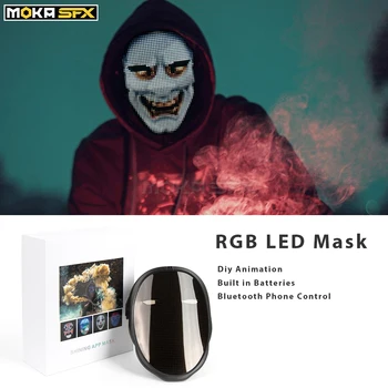 LED Maska Halloween RGB Bluetooth Osvetlenie Maska Diy Animácie Postavený v Batérie Rôznych Obrázkov Žart Svetla Do Masky pre DJ Diso