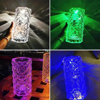 LED Romantické Ruže Crystal Stôl Svetlo Nabíjania cez USB Projekčnej Lampy Dotyk Stmievanie Spálňa Nočné Osvetlenie Rgb Diaľkové Atmosféru Lampa