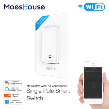MoesHouse WiFi Smart Tlačidlo Prepínač Č Neutrálny Vodič Jeden Pól Č Kondenzátor Vyžaduje Inteligentného Života Amazon App Echo Domovská Stránka Google