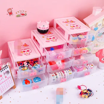 Multi-funkčné Plochy Plastové Zásuvky Kontajner Cartoon Kawaii Mačka Ružové Transparentné Kozmetické Drobnosti Domov Úložný Box Organizátor