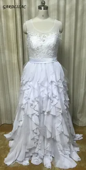 Nové Biele Plus Veľkosť Šifón A-Line Svadobné Šaty 2019 Ilúzie Najvyššie Čipky Svadobné Šaty Súd Vlak Vestido de noiva