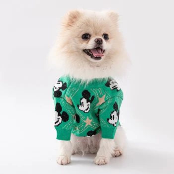 Nové Disney Pulóver Psa Sveter Módne Zelená Sivá Červená Mickey Mouse Pet Oblečenie Bavlna Pribrala Teplé Zimné Psa Kabát 2022