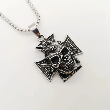 Nové Gothetic Kríž Dragon lebky prívesok náhrdelník mens vintage Nehrdzavejúcej ocele 316 Kríž Dragon náhrdelník šperky punk