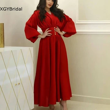 Nový Príchod Spandex Červená Moslimských večerné šaty 2022 V Krku Dlhý rukáv Prom šaty žien strany noc Vestidos de fiesta