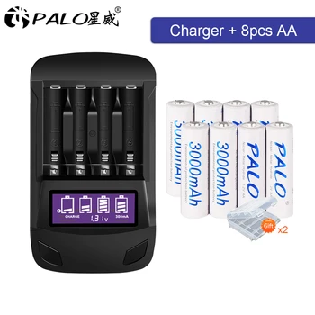 PALO 8pcs pôvodné AA nabíjateľné batérie 1.2 V 3000mAh+LCD USB AA AAA batérie, nabíjačky vypúšťanie opravy napätia, rýchle nabitie