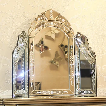 Prenosné Retro Zrkadlo Márnosť Zásobník Puzzle Dizajn Stojí Estetické Spálni Zrkadlo Kvalitné Starožitné Wanddeko Koľaji Dekor