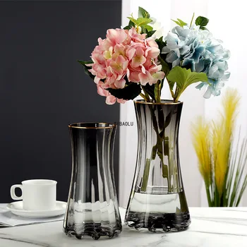 Severské Zlato Line Tvorivé Jednoduchosť Sklenené Vázy Vázy pre Domova Sušené kvety Fľaša Bar Domov Záhradné Dekorácie