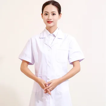 Unisex Biele Kroviny Laboratórnych Plášťoch Lekára Jednotné Oblečenie Krátky Rukáv Dole Kabát Salón Krásy Nemocnice Veterinárnej Klinike