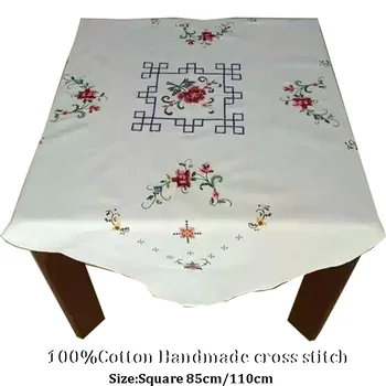 Vinobranie Ručne tkaná bavlna Cross stitch ruže kvet Obrus čipky jedálenský Stôl Kryt látkou Vianočné kuchyne Svadobné domova