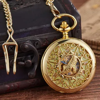 Vintage Príchodu Mechanické vreckové hodinky Zlaté Vyrezávané Kvetinový Vzor, Duté Žien 