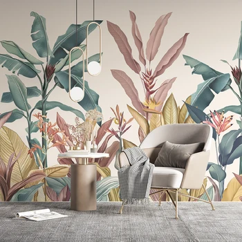 Vlastné Banán Leaf 3d tapeta obývacia izba Plátno Tlačiť Tropických Dažďových Lesov Rastlín Pozadí 3d Stenu Papier nástenná maľba Domova 3D