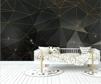 Vlastné Fotografie, Nástenné Moderné zlaté svetlo, luxusné šedej a bielej 3D geometria Obývacia Izba Gauč TV Pozadí steny 3d Tapety