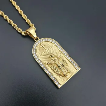Vysoko kvalitný hip hop Zlatej farby k dispozícii Pánske šperky s zirkón ľadový sa bling Ježiš tvár prívesok náhrdelník s reťazca