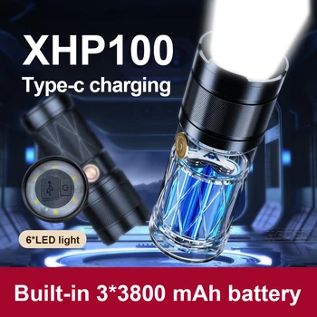 XHP100 LED Silný Taktická Baterka Vstavané 6600 mAh Batéria, USB Nabíjateľné Vodotesný, Baterka pre Lov Camping