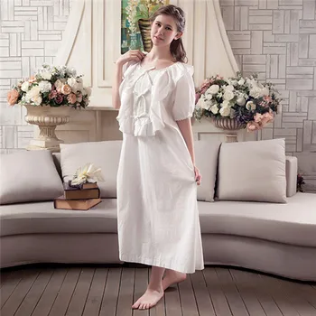 Ženy, Vintage Šaty Bielej Bavlny Princezná Nightgown Dámy Royal Bežné Sleepwear Ženy Noc nosenie Vestidos Šaty BLN1801