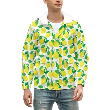 Žltá Citrón Bundy Zimné Zelenej Listovej Tlač Streetwear Bežné Hrubé Kabáty Vrecká Voľné Windbreakers Grafické Nadrozmerná Bunda